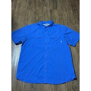 Columbia PFG Omni Shade Shirt Mens XL Blue Vented Fishing Short Sleeve Button Up